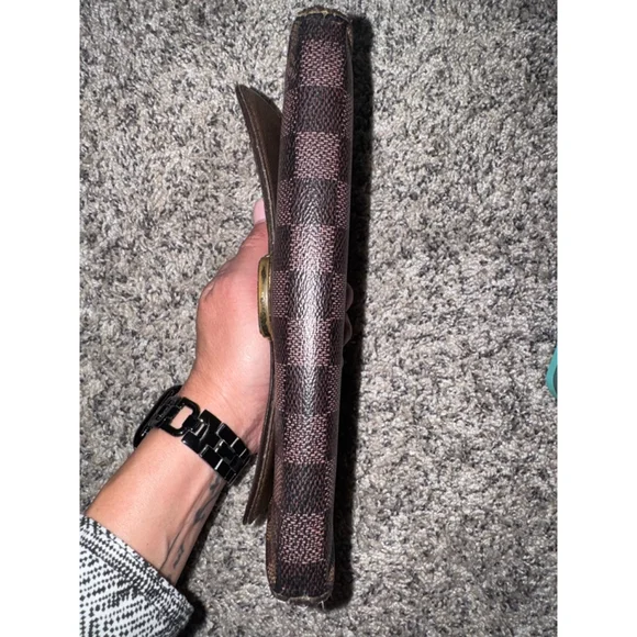 Louis Vuitton Damier Ebene Long Wallet Push Lock Clutch Style Brown Checkered - Picture 12 of 16